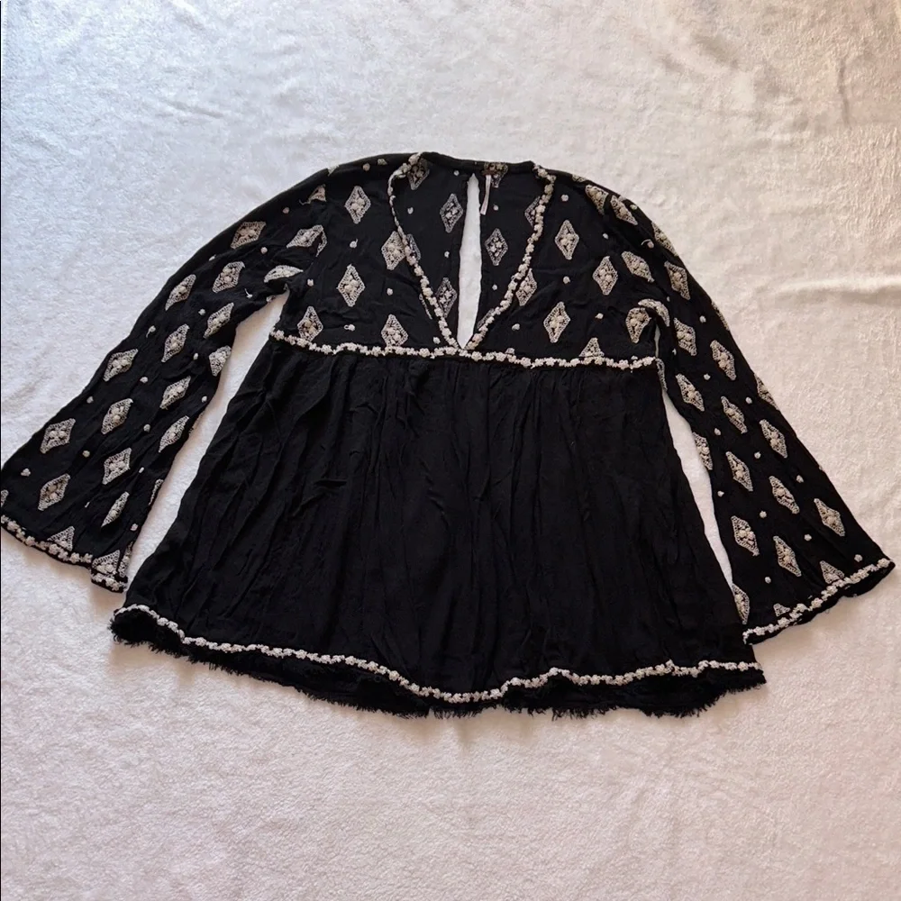 Free People Black Mini Dress with White Diamond Motif